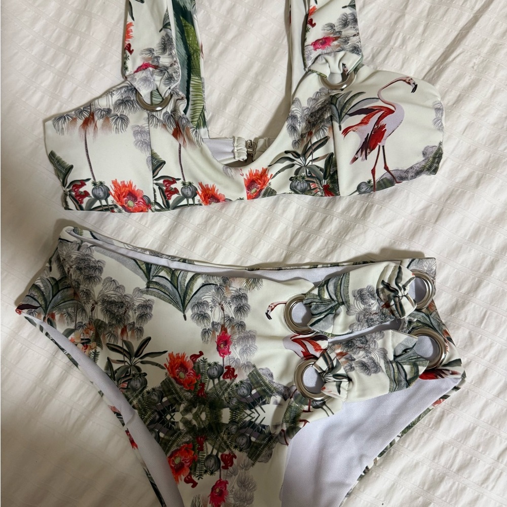 Floral Bikini Set with Tropical Print matching sarong